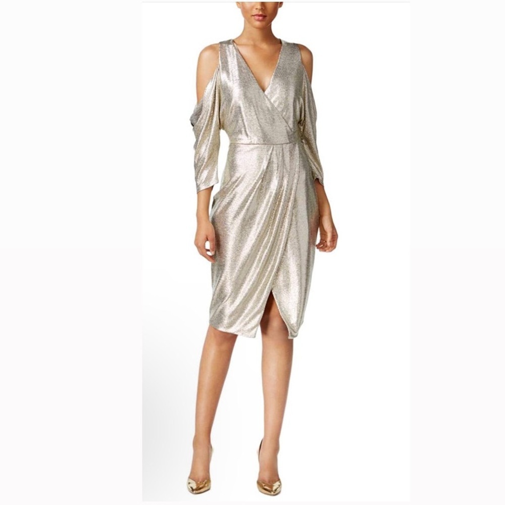 NWT RACHEL ROY METALLIC WRAP DRESS - XS